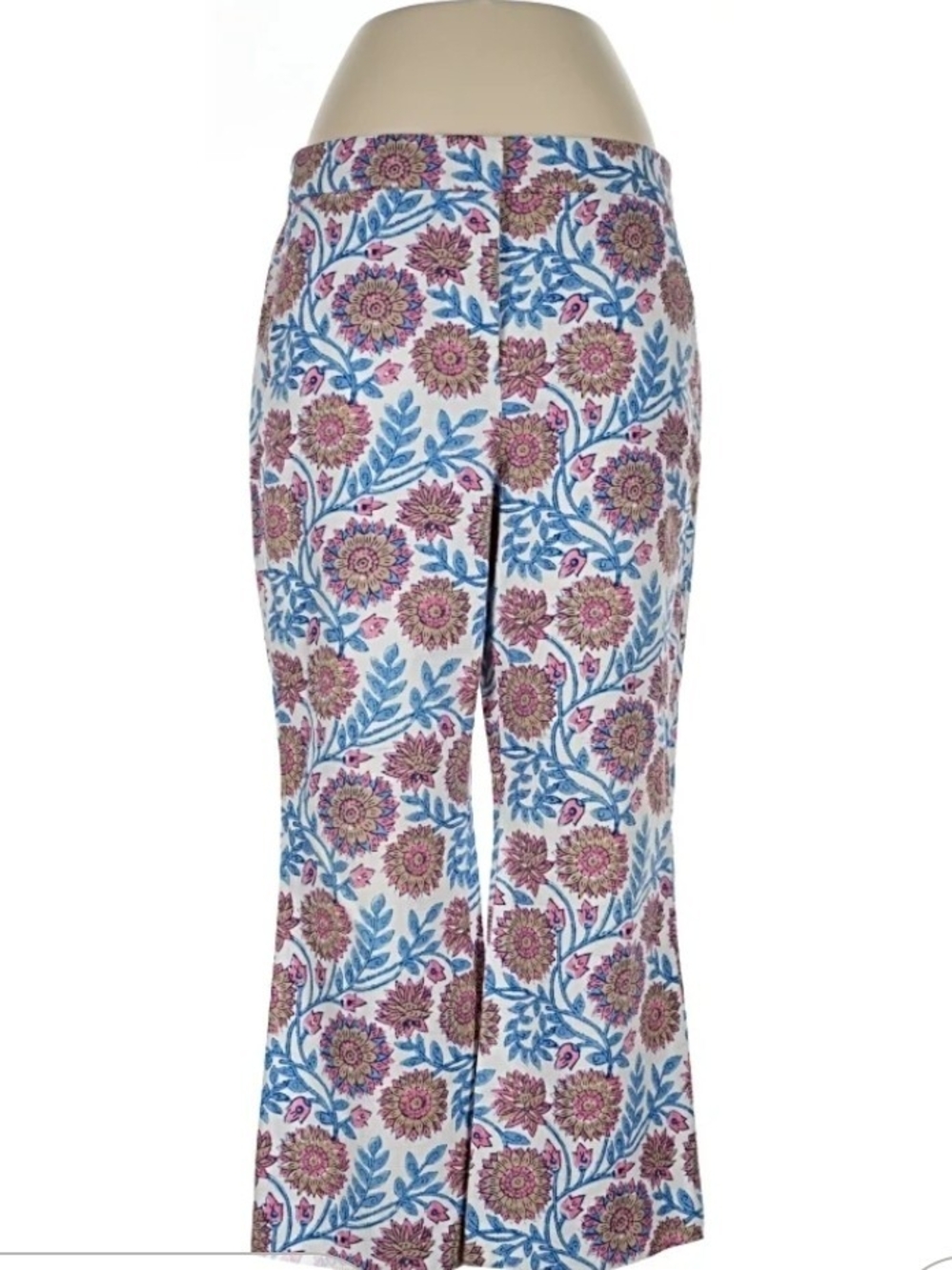 J Crew Hayden Kick Flare Pants In Floral Vine - White, Blue & Pink - Size 8